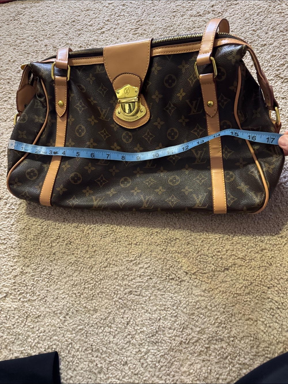 Faux LV Monogram Top-Handle Satchel in Brown & Tan - Picture 11 of 13